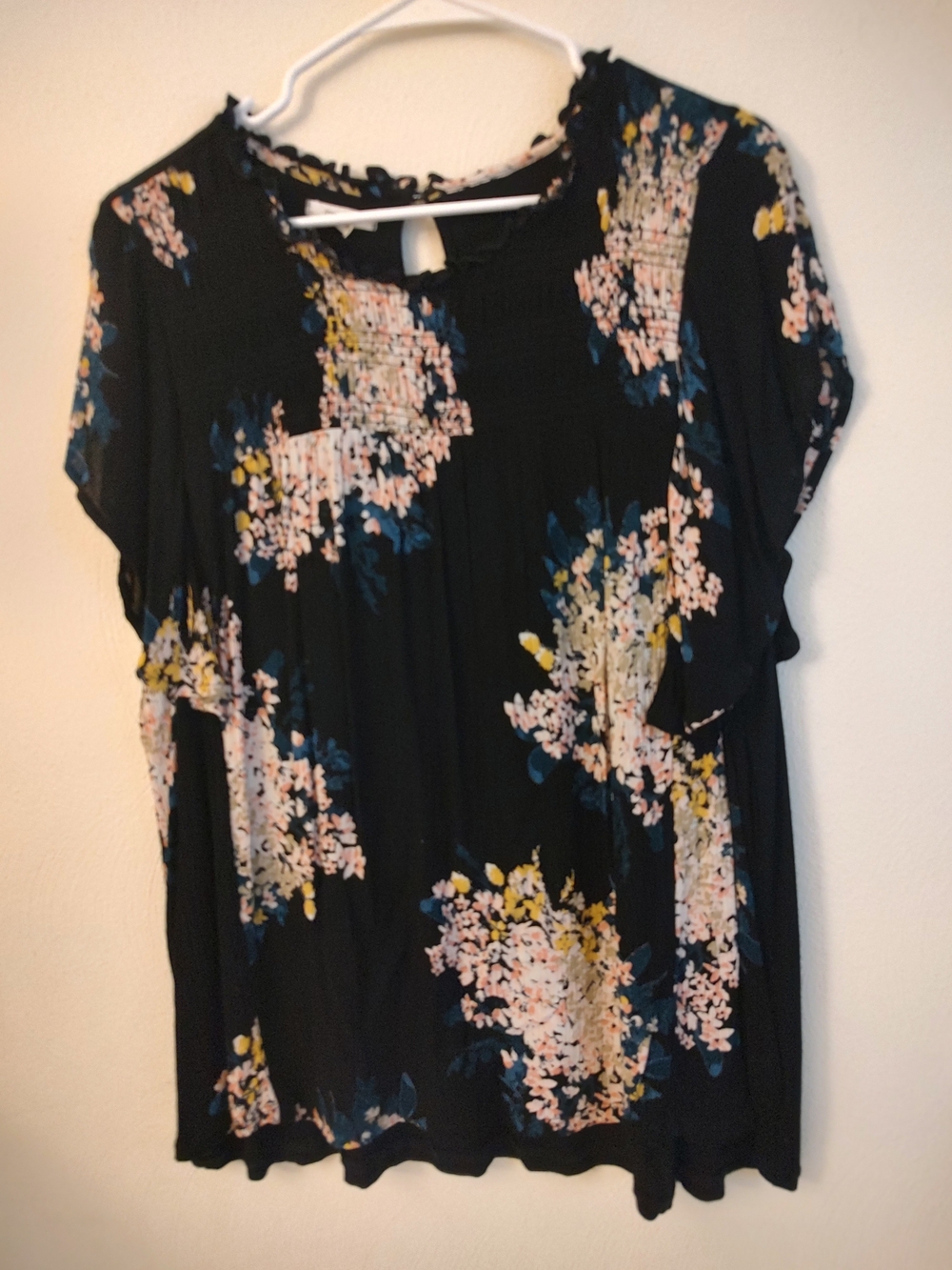 Maurices Black Floral Smocked Yoke Blouse